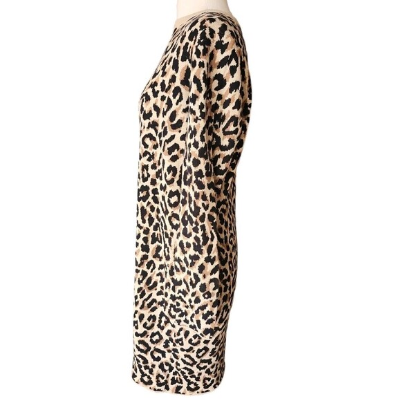 J. Crew Factory Leopard Print Mob Wife Mini Dress Women's Small Tan Sweater - Picture 3 of 8